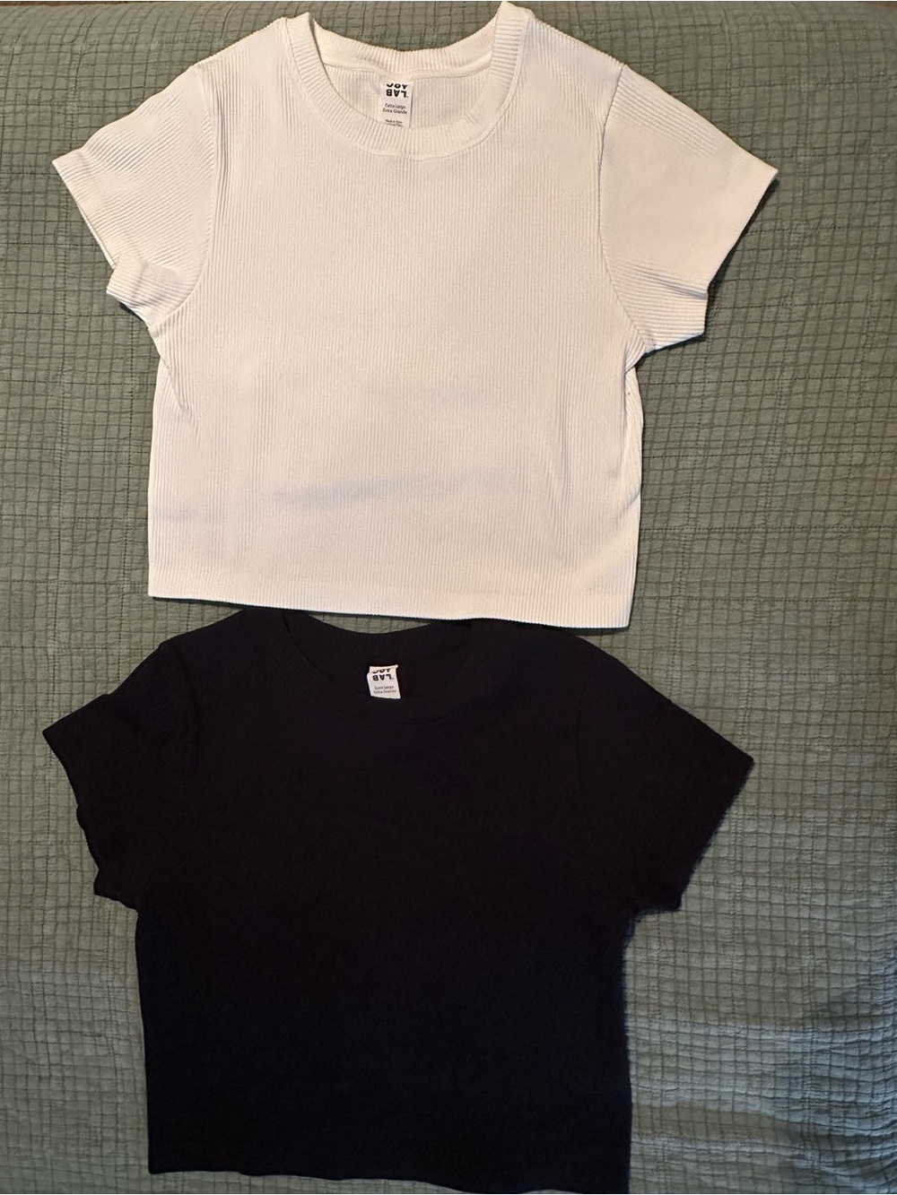 Joylab Short-Sleeve Ribbed Cropped Tee- White and Black